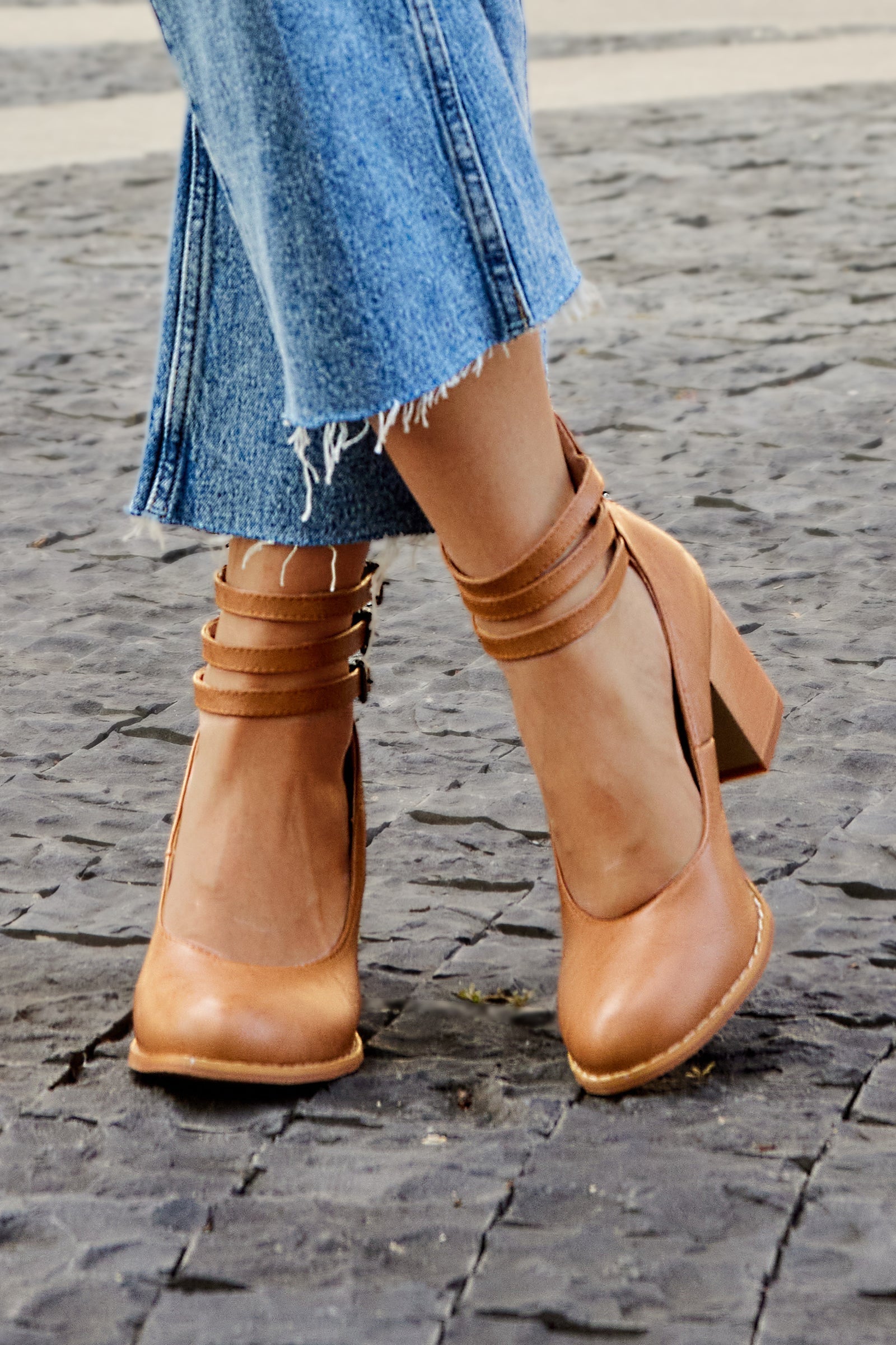 Casilda™ | Smooth Sandals with Ankle Strap and Thick Heel