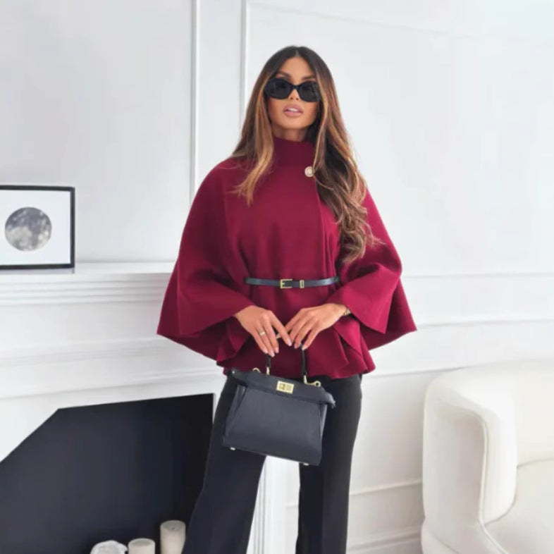 Hattie - Cozy High Neck Buttoned Cape