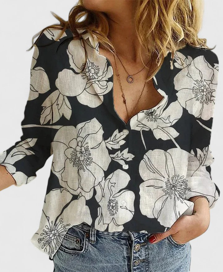 Sarah | Women’s Linen V Neck Button Blouse