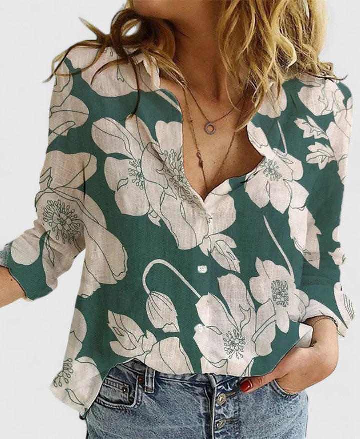 Sarah | Women’s Linen V Neck Button Blouse