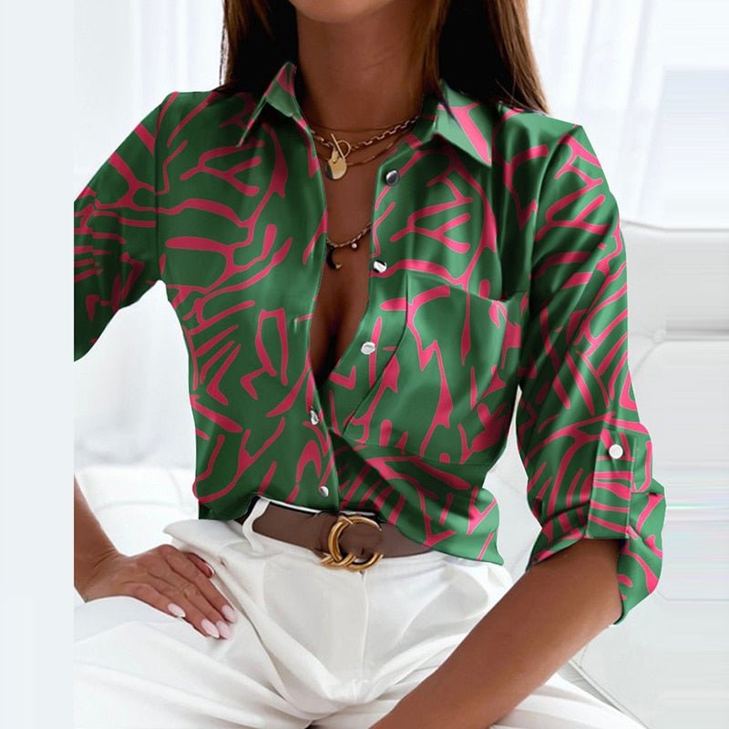 Abigail | Women's Printed Long Sleeve Button Top