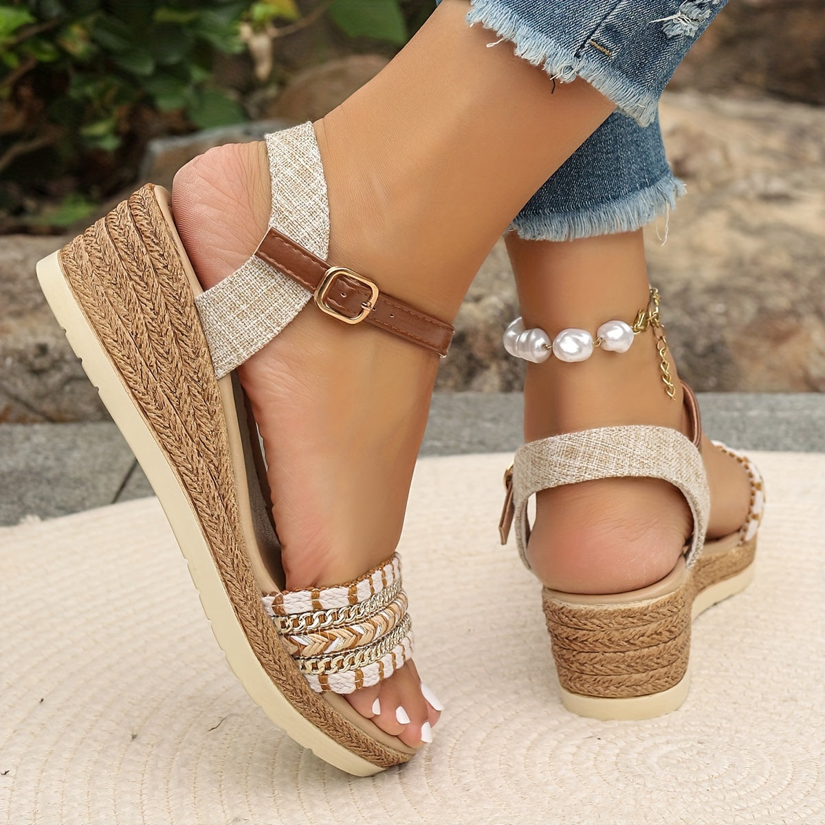 Garnet | Women's Boho Woven Cushioned Wedge Sandals