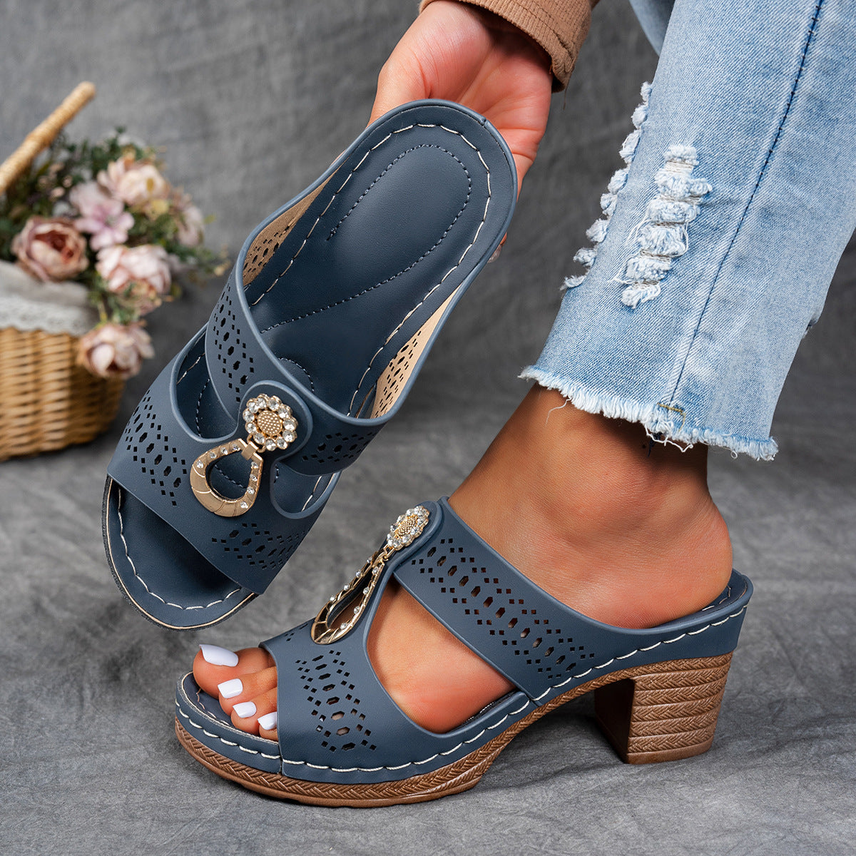 Finley | Women's Orthopedic Rhinestone Flat Sandals
