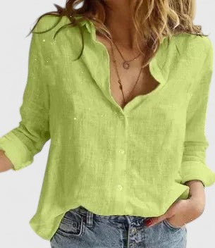 Sarah | Women’s Linen V Neck Button Blouse