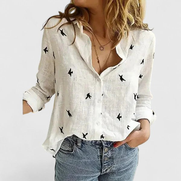 Sarah | Women’s Linen V Neck Button Blouse
