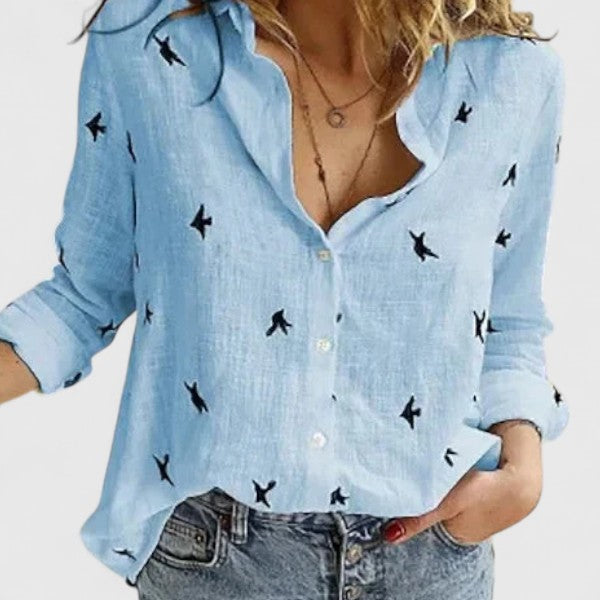 Sarah | Women’s Linen V Neck Button Blouse