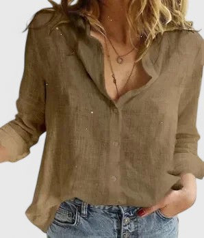 Sarah | Women’s Linen V Neck Button Blouse