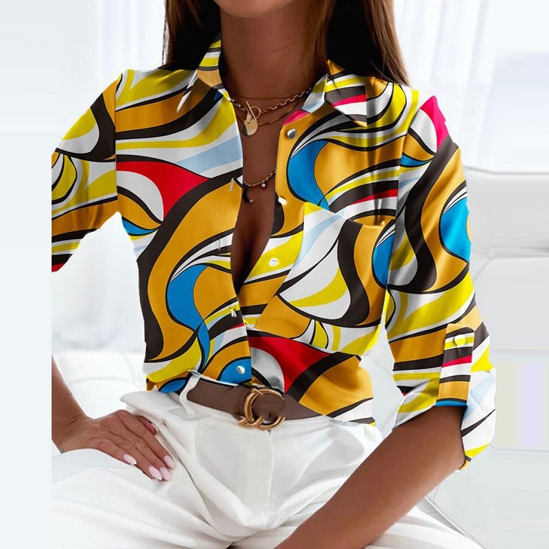 Abigail | Women's Printed Long Sleeve Button Top