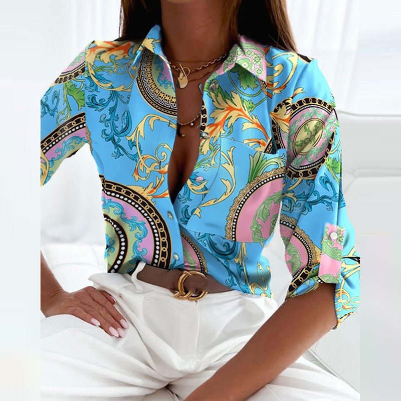 Abigail | Women's Printed Long Sleeve Button Top