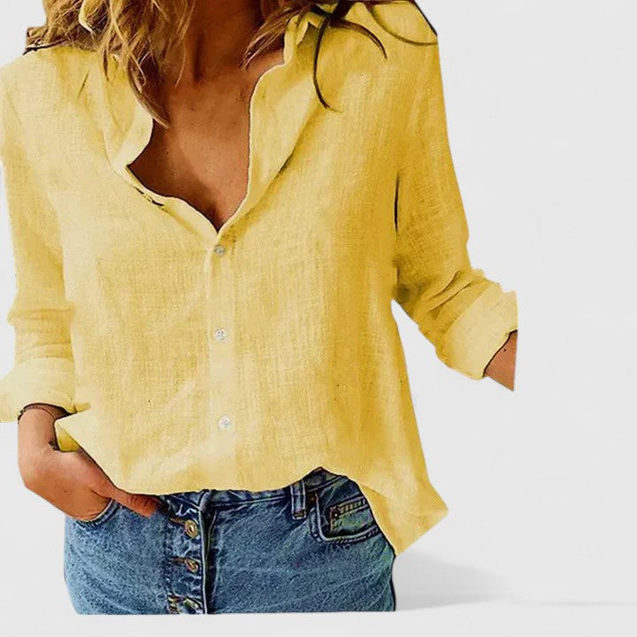 Sarah | Women’s Linen V Neck Button Blouse